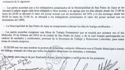 SEOM firmó acta acuerdo con la intendencia de San Pedro, esta se comprometió a pagar todas las horas trabajadas