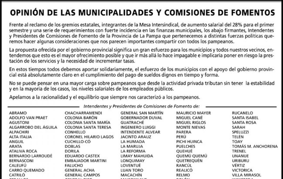 Intendentes Pampeanos salen a cruzar la protesta estatal