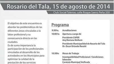 Se realizará en Rosario del Tala el 1º Encuentro de Arquitectos Municipalistas