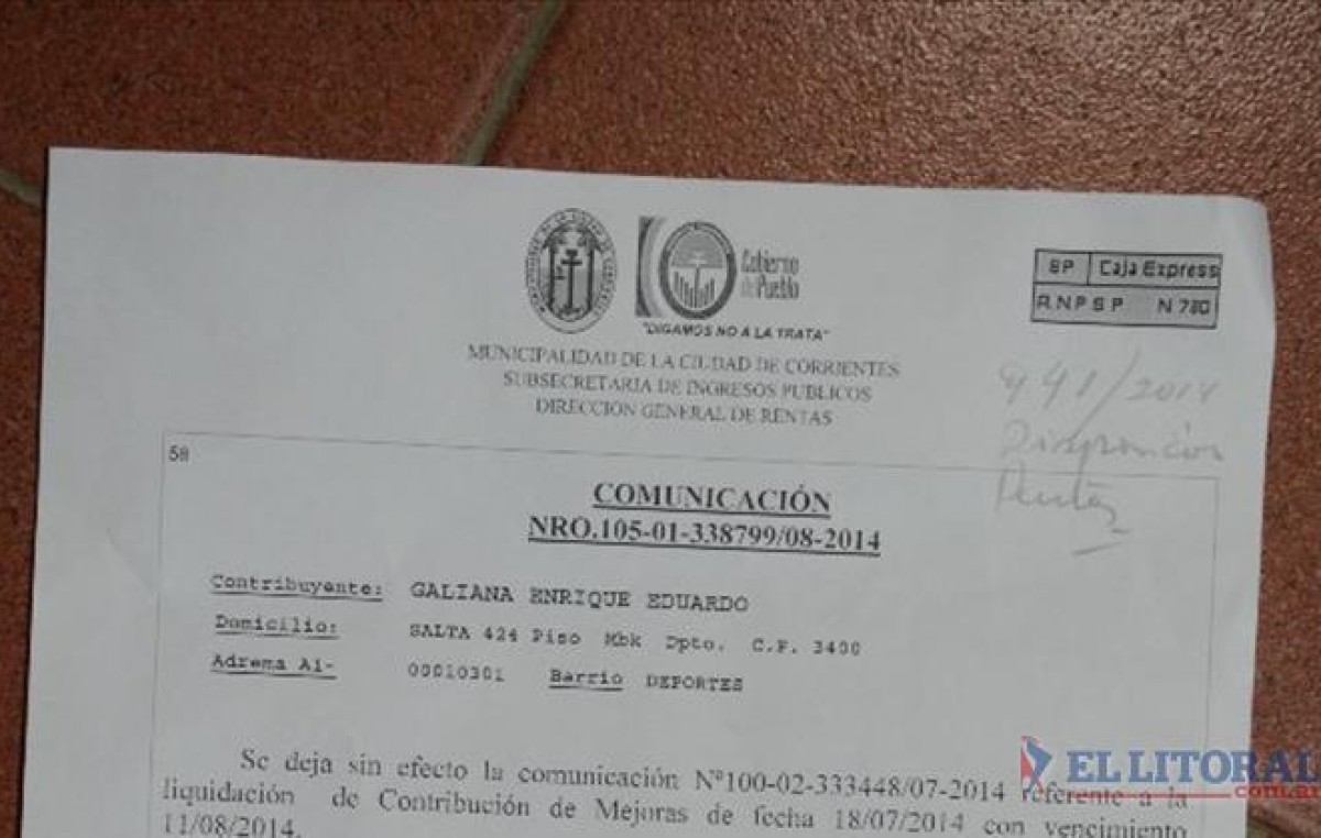 Tasa por mejoras: la Justicia suspendió el cobro y hoy notifican a la Comuna de Corrientes