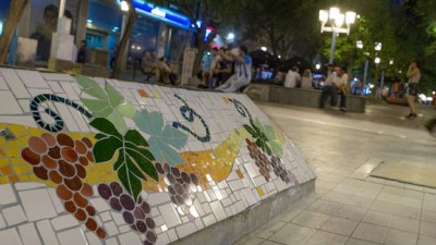 La Peatonal de Mendoza ya luce sus nuevos canteros vendimiales