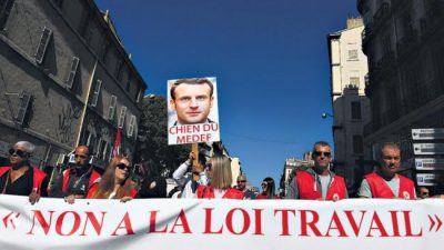 Para los obreros, Macron rima con patrón