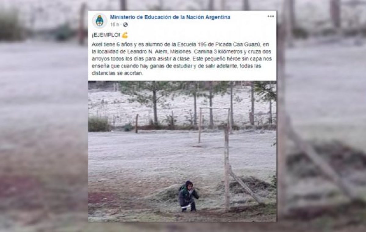 Para el Gobierno un nene de seis años es “héroe” por caminar 3 kilómetros para ir a la escuela