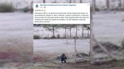 Para el Gobierno un nene de seis años es “héroe” por caminar 3 kilómetros para ir a la escuela