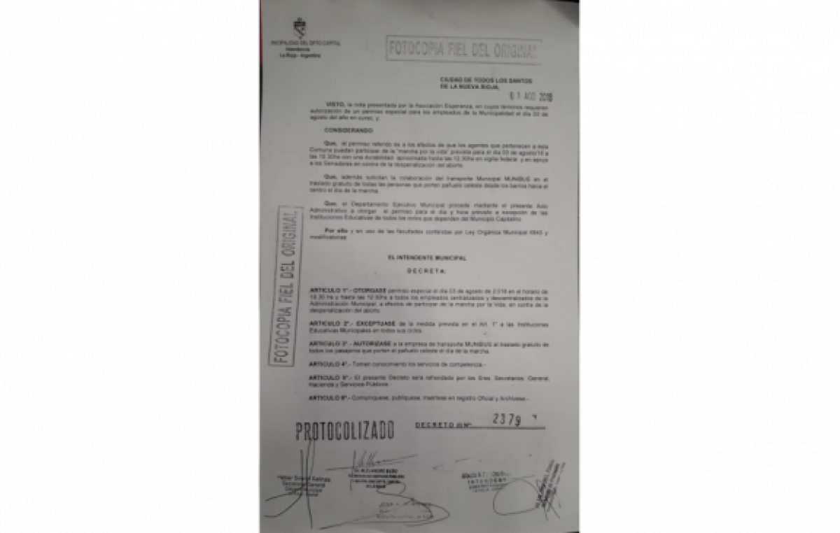 El intendente de La Rioja dio asueto para una marcha antiderechos