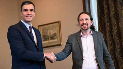 Pedro Sánchez y Pablo Iglesias pactaron un gobierno de izquierda en España