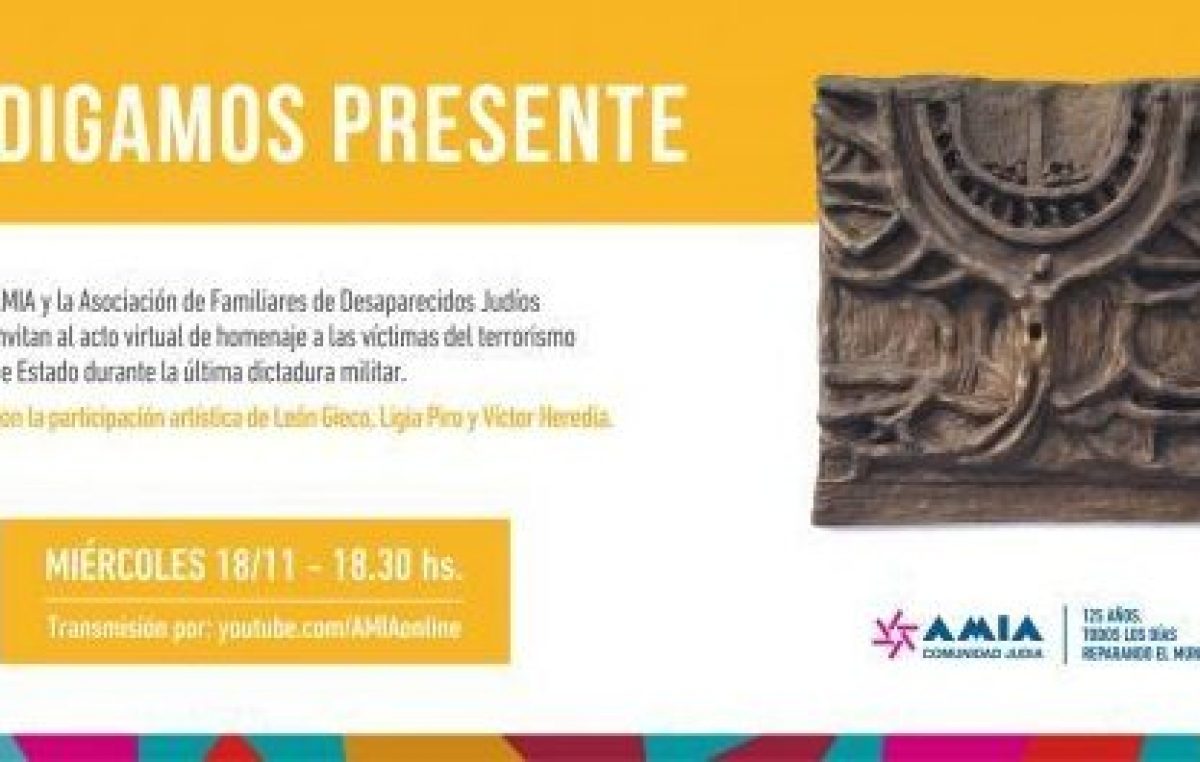 León Gieco, Víctor Heredia y Ligia Piro en el homenaje a los desaparecidos judíos