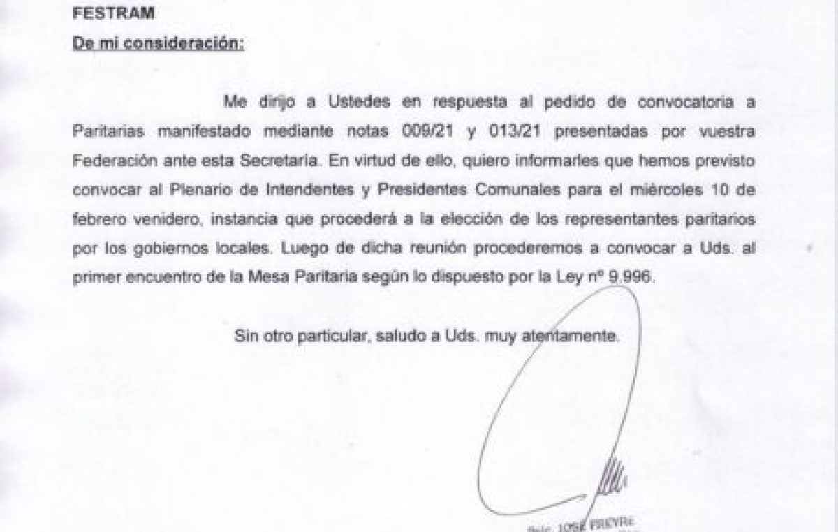 La Provincia de Santa Fe convocó a Intendentes a conformar la Paritaria