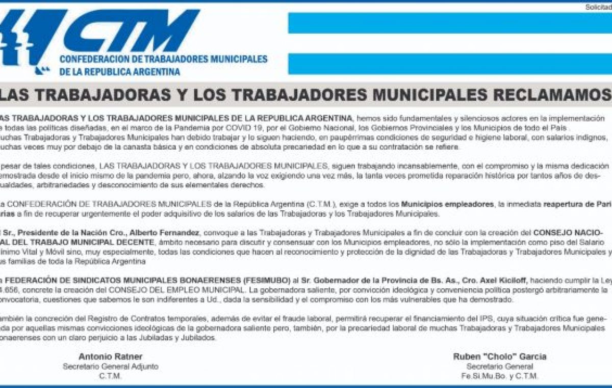 Tras años de promesas, los Municipales de todo el país reclaman una reparación salarial histórica